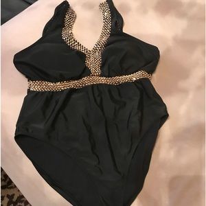 Black and metallic gold bathing suit